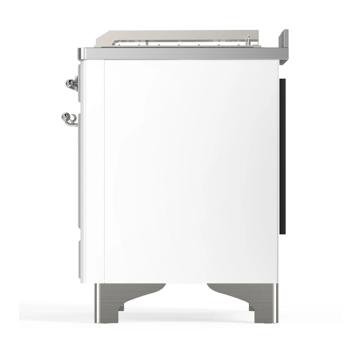 ILVE Majestic III 48-inch Dual Fuel Range with 5 Natural Gas Burner, Griddle, French Top and Solid Door Electric Oven in White with Chrome Trim (UM48FSQNR3WHC)