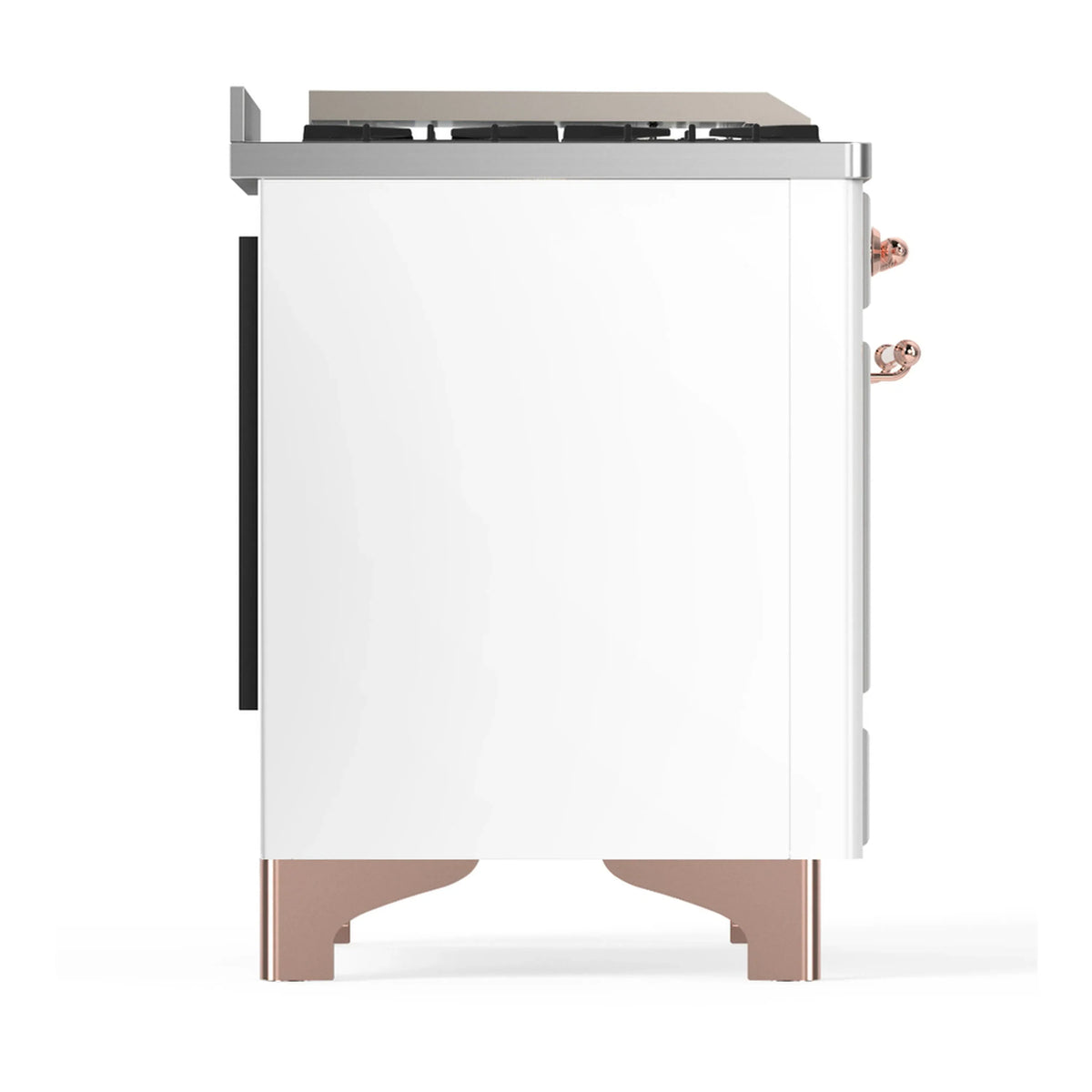 ILVE Majestic III 48-inch Dual Fuel Range with 5 Natural Gas Burner, Griddle, French Top and Solid Door Electric Oven in White with Copper Trim (UM48FSQNR3WHP)