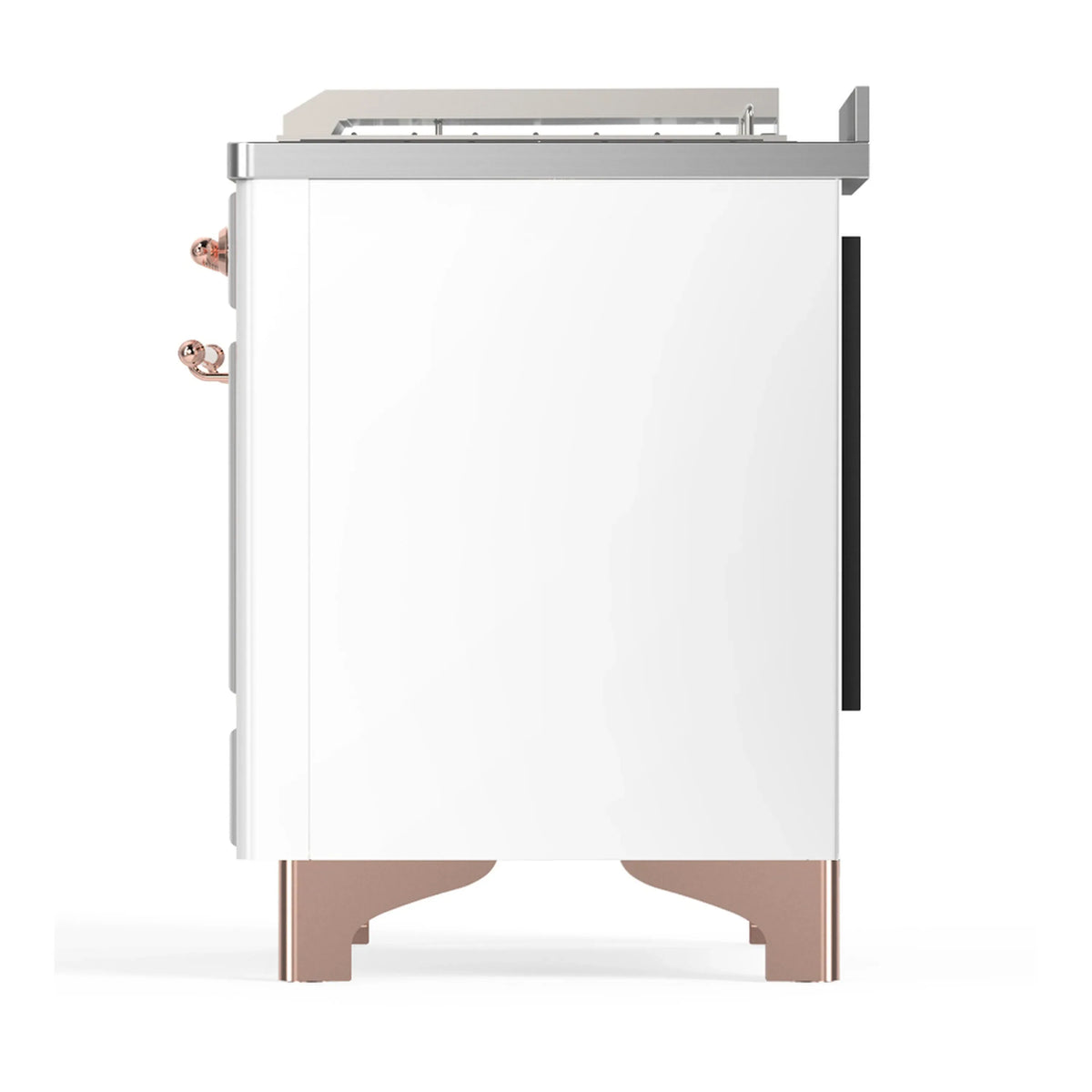 ILVE Majestic III 48-inch Dual Fuel Range with 5 Natural Gas Burner, Griddle, French Top and Solid Door Electric Oven in White with Copper Trim (UM48FSQNR3WHP)