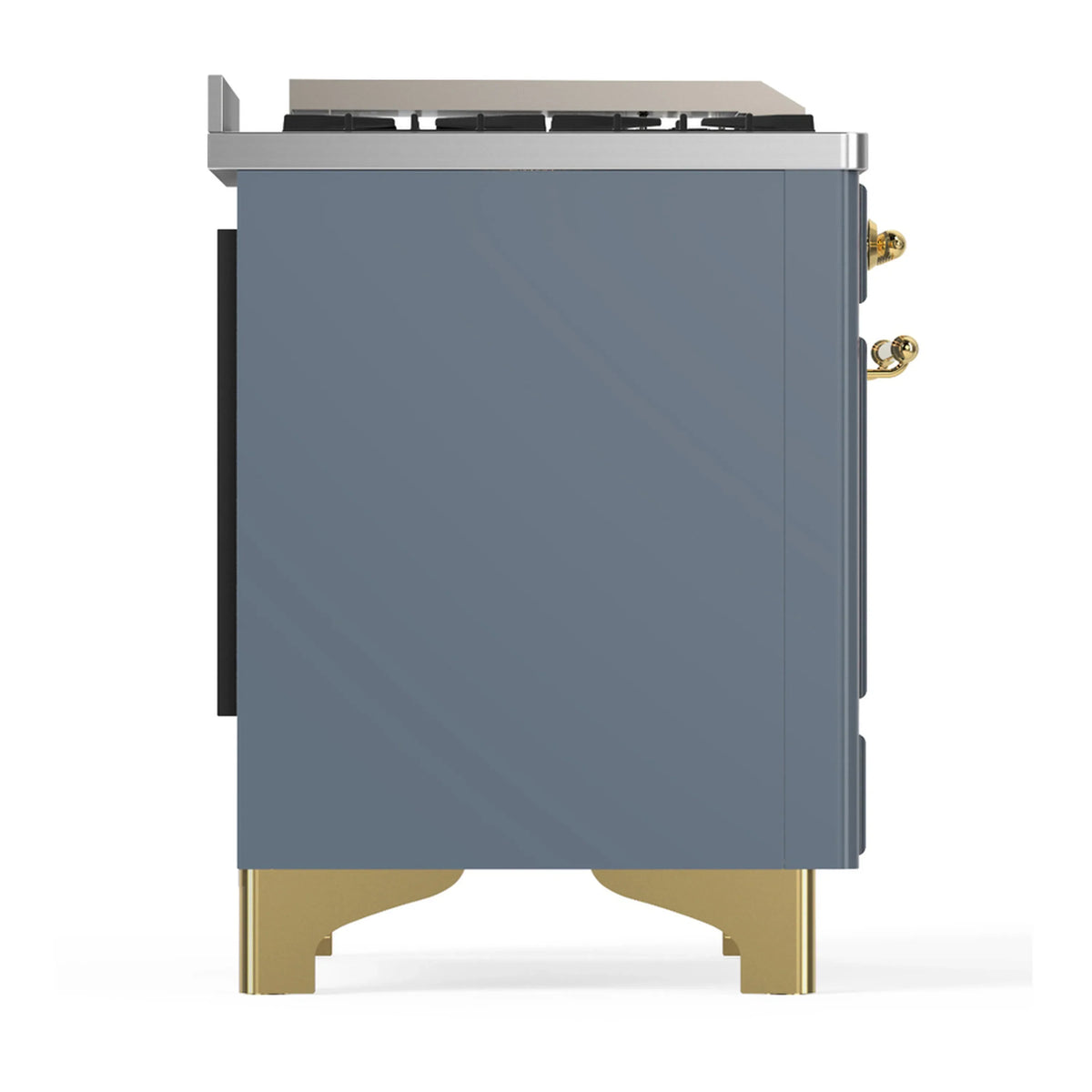 ILVE Majestic III 60-inch Dual Fuel Range with 7 Natural Gas Burner, Griddle and Triple Glass Door Electric Oven in Blue Grey with Brass Trim (UM60FNR3BGG)