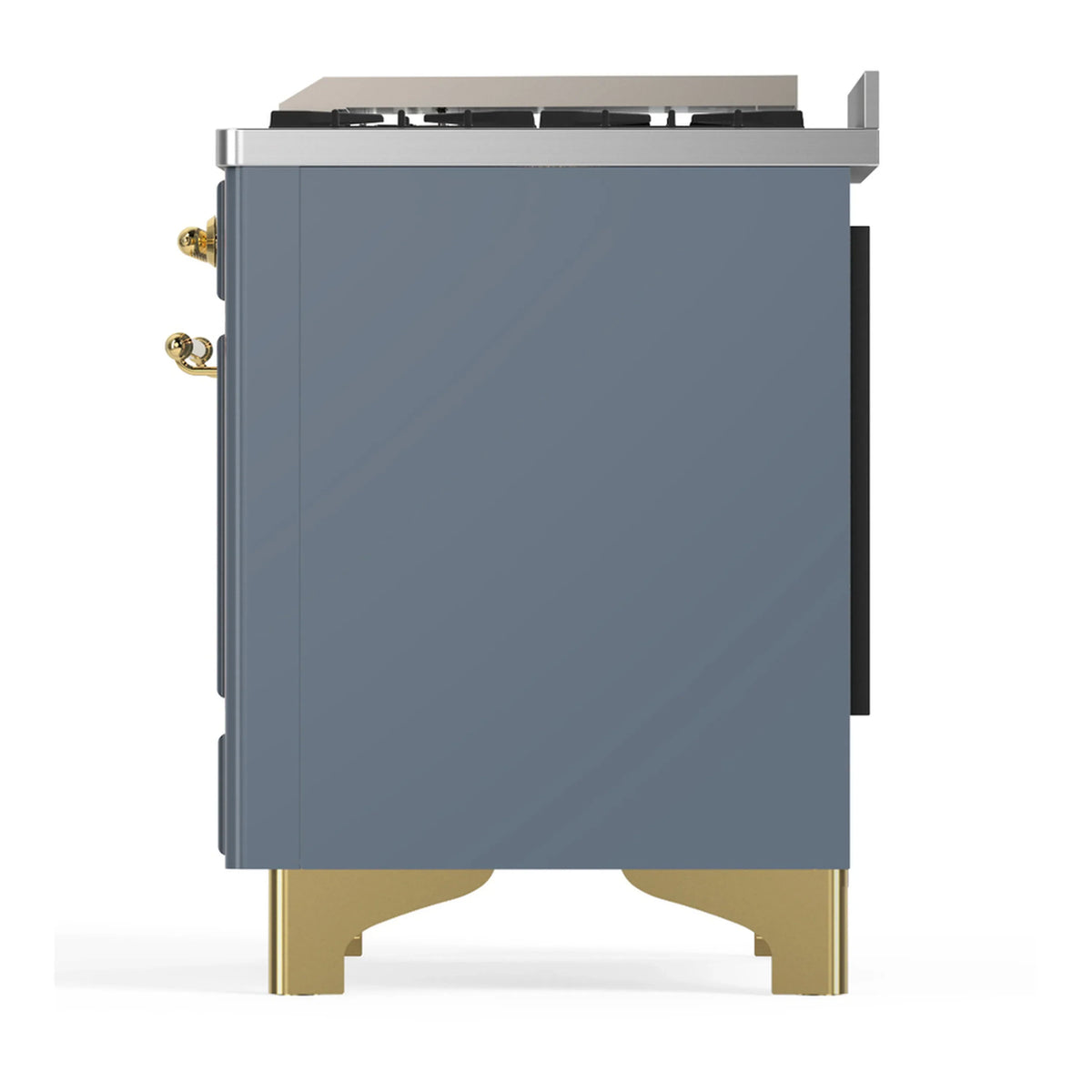 ILVE Majestic III 60-inch Dual Fuel Range with 7 Natural Gas Burner, Griddle and Triple Glass Door Electric Oven in Blue Grey with Brass Trim (UM60FNR3BGG)