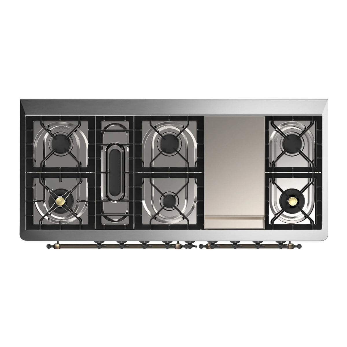 ILVE Majestic III 60-inch Dual Fuel Range with 7 Natural Gas Burner, Griddle and Triple Glass Door Electric Oven in Glossy Black with Burnished Trim (UM60FNR3BKB)