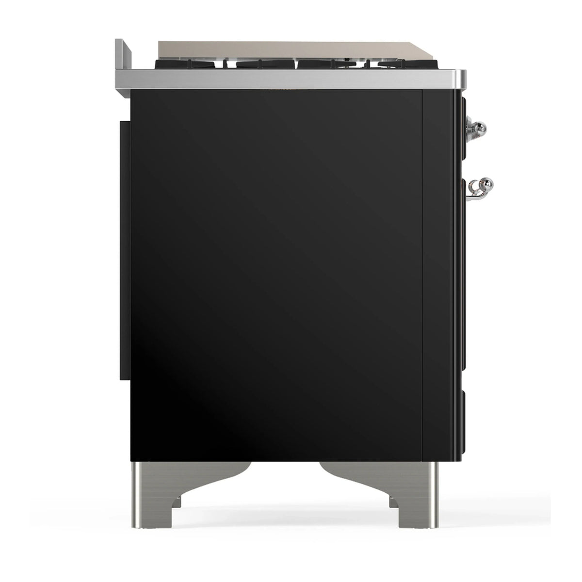 ILVE Majestic III 60-inch Dual Fuel Range with 7 Natural Gas Burner, Griddle and Triple Glass Door Electric Oven in Glossy Black with Chrome Trim (UM60FNR3BKC)