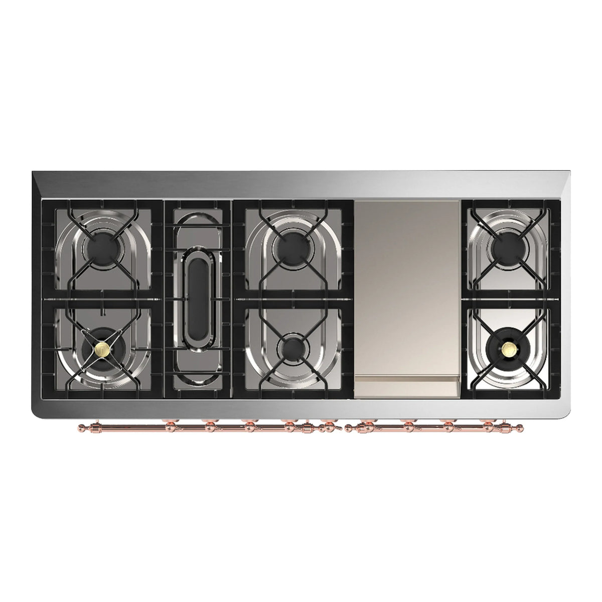ILVE Majestic III 60-Inch NG Dual Fuel Range, 7 Burners, Griddle, Triple Glass Door Oven, Burgundy with Copper Trim (UM60FNR3BUP)
