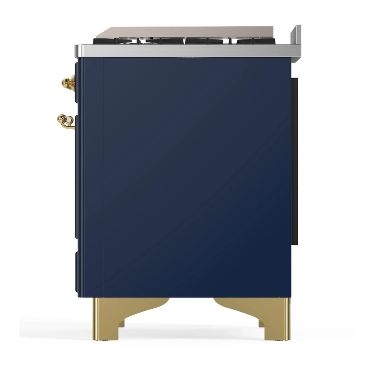ILVE Majestic III 60-inch Dual Fuel Range with 5 Liquid Propane Burner, Griddle and Triple Glass Door Electric Oven in Midnight Blue with Brass Trim (UM60FNR3MBGLP)