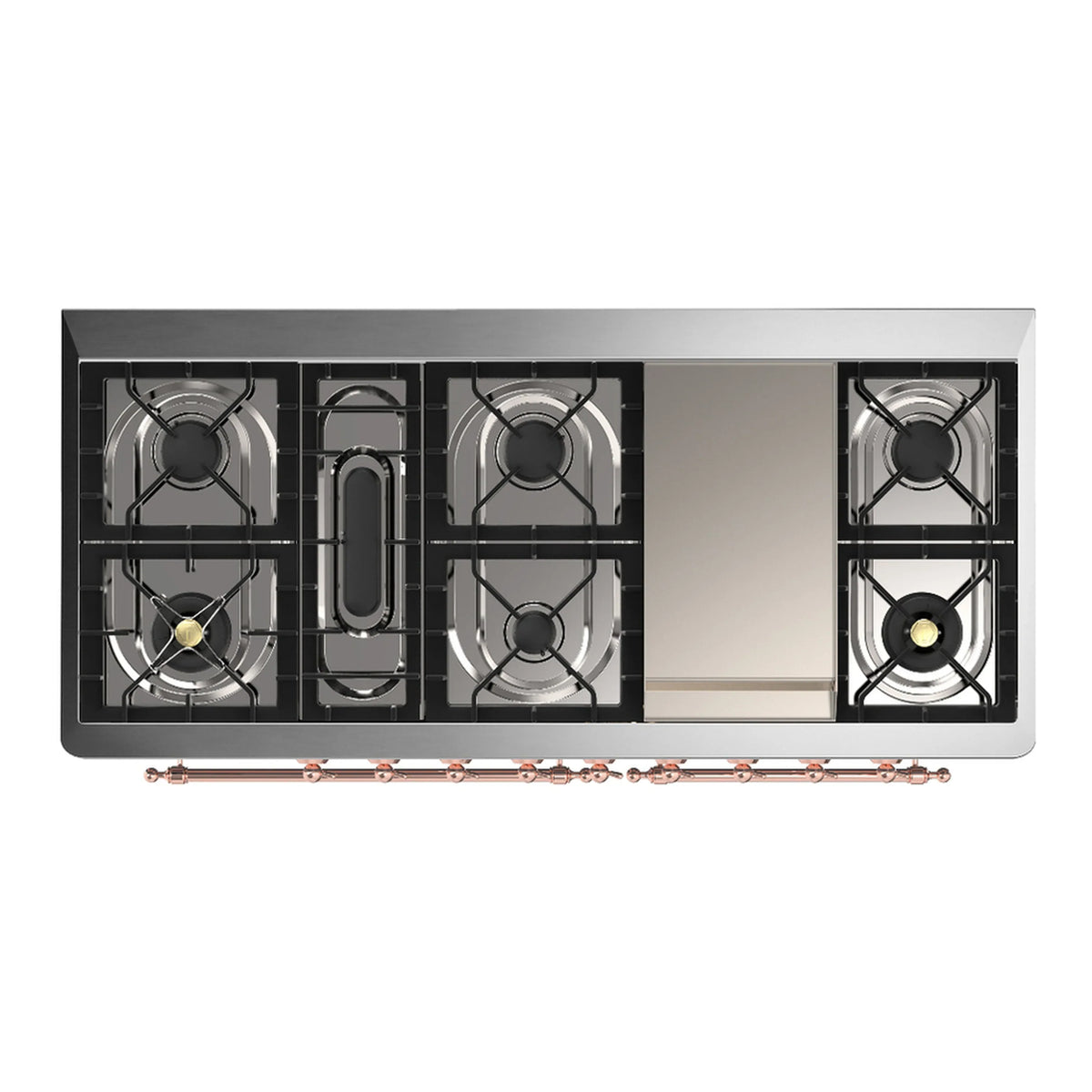 ILVE Majestic III 60-inch Dual Fuel Range with 5 Liquid Propane Burner, Griddle and Triple Glass Door Electric Oven in Midnight Blue with Copper Trim (UM60FNR3MBPLP)