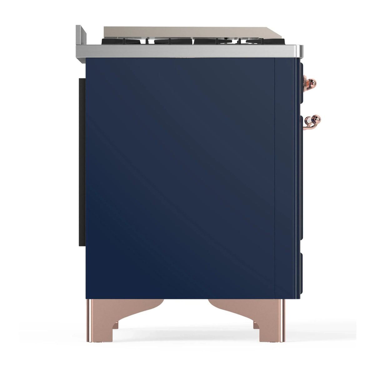 ILVE Majestic III 60-inch Dual Fuel Range with 7 Natural Gas Burner, Griddle and Triple Glass Door Electric Oven in Midnight Blue with Copper Trim (UM60FNR3MBP)