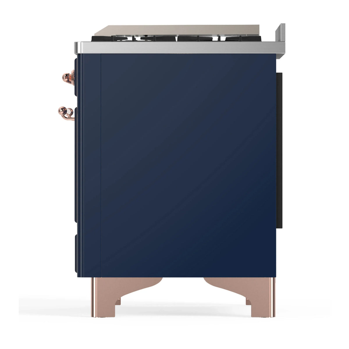 ILVE Majestic III 60-inch Dual Fuel Range with 7 Natural Gas Burner, Griddle and Triple Glass Door Electric Oven in Midnight Blue with Copper Trim (UM60FNR3MBP)