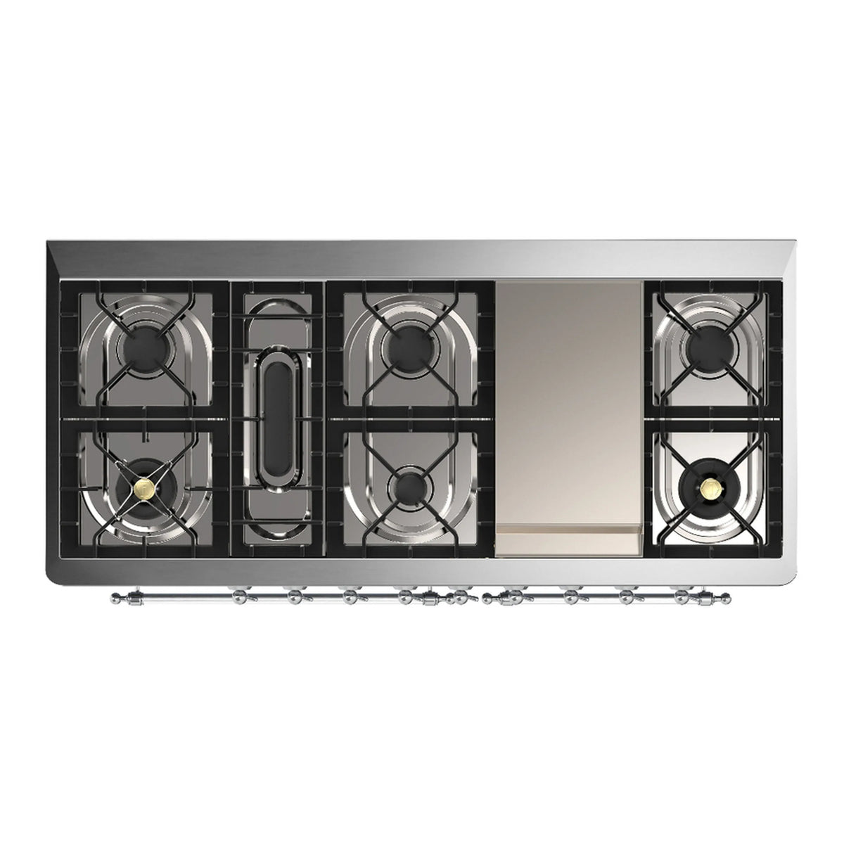 ILVE Majestic III 60-inch Dual Fuel Range with 7 Natural Gas Burner, Griddle and Triple Glass Door Electric Oven in Stainless Steel with Chrome Trim (UM60FNR3SSC)