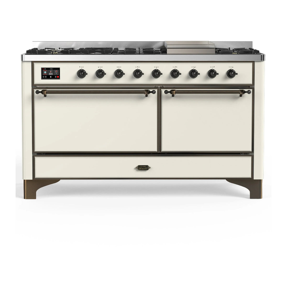 ILVE Majestic III 60-Inch LP Dual Fuel Range, 5 Burners, Griddle, Solid Door Oven, Antique White with Burnished Trim (UM60FQNR3AWBLP)