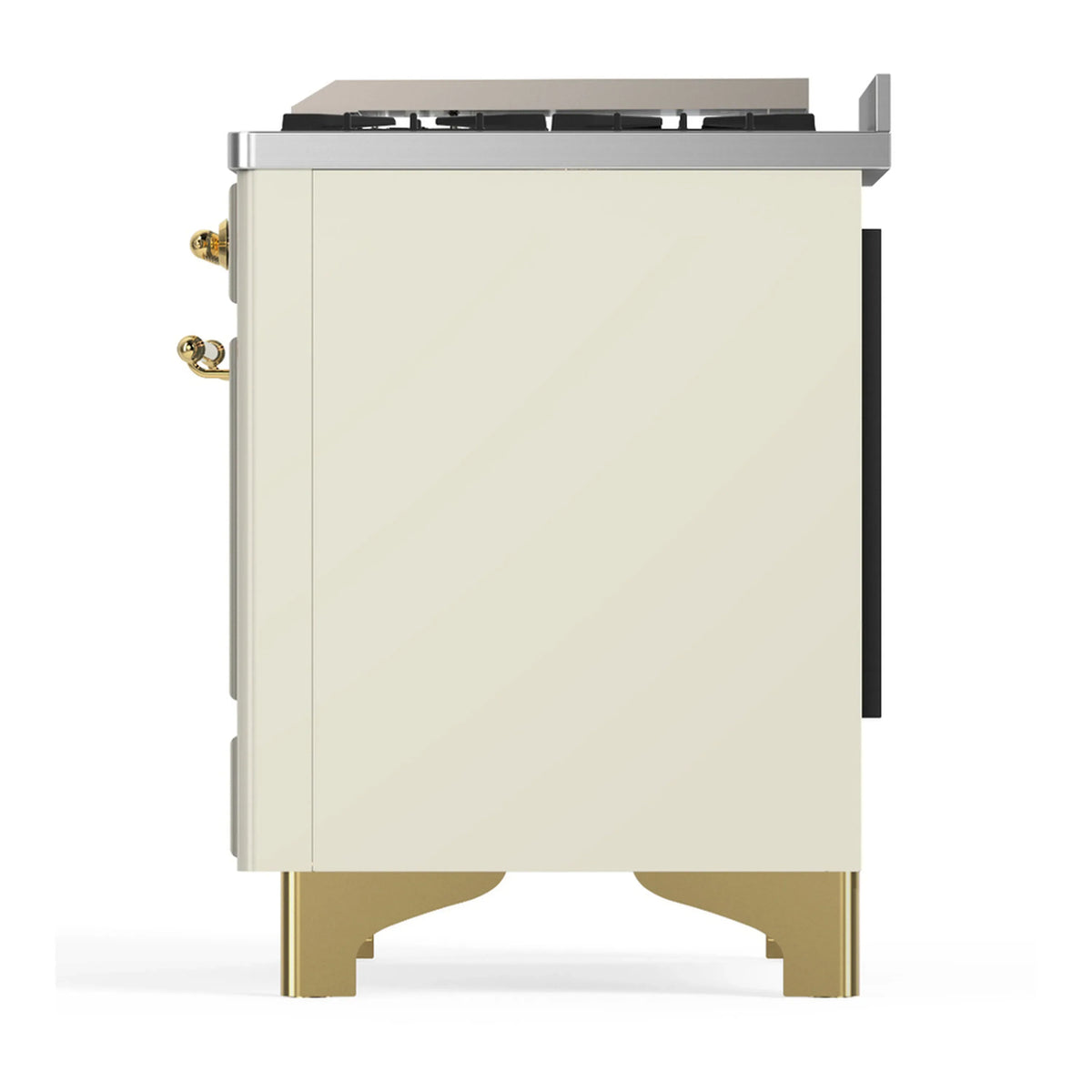 ILVE Majestic III 60-inch Dual Fuel Range with 7 Natural Gas Burner, Griddle and Solid Door Electric Oven in Antique White with Brass Trim (UM60FQNR3AWG)
