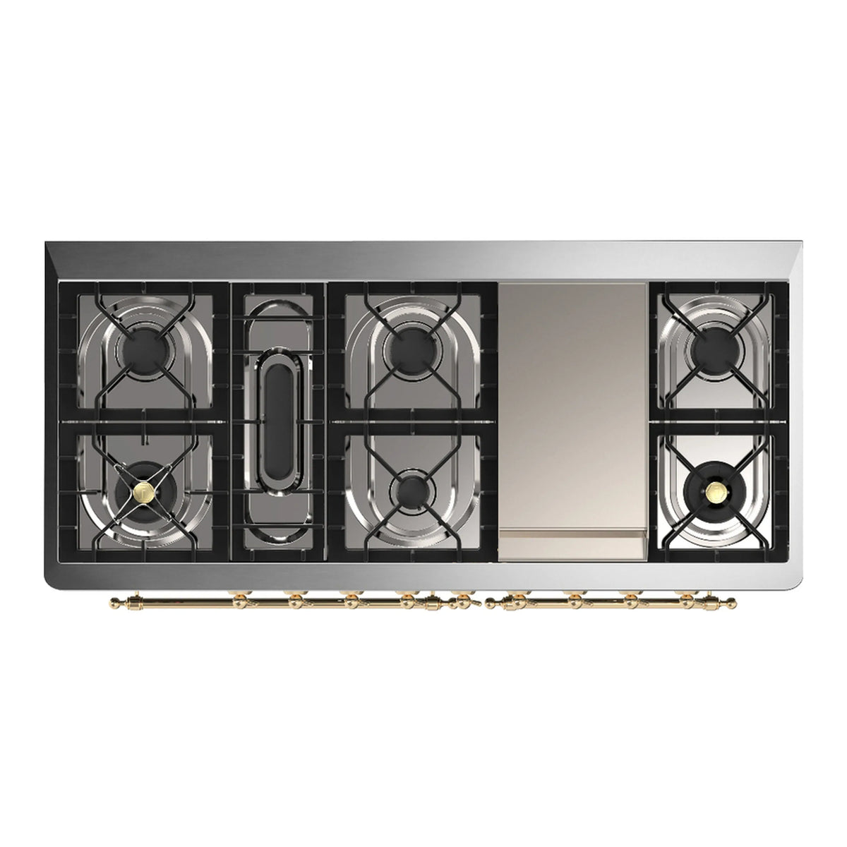 ILVE Majestic III 60-inch Dual Fuel Range with 7 Natural Gas Burner, Griddle and Solid Door Electric Oven in Antique White with Brass Trim (UM60FQNR3AWG)