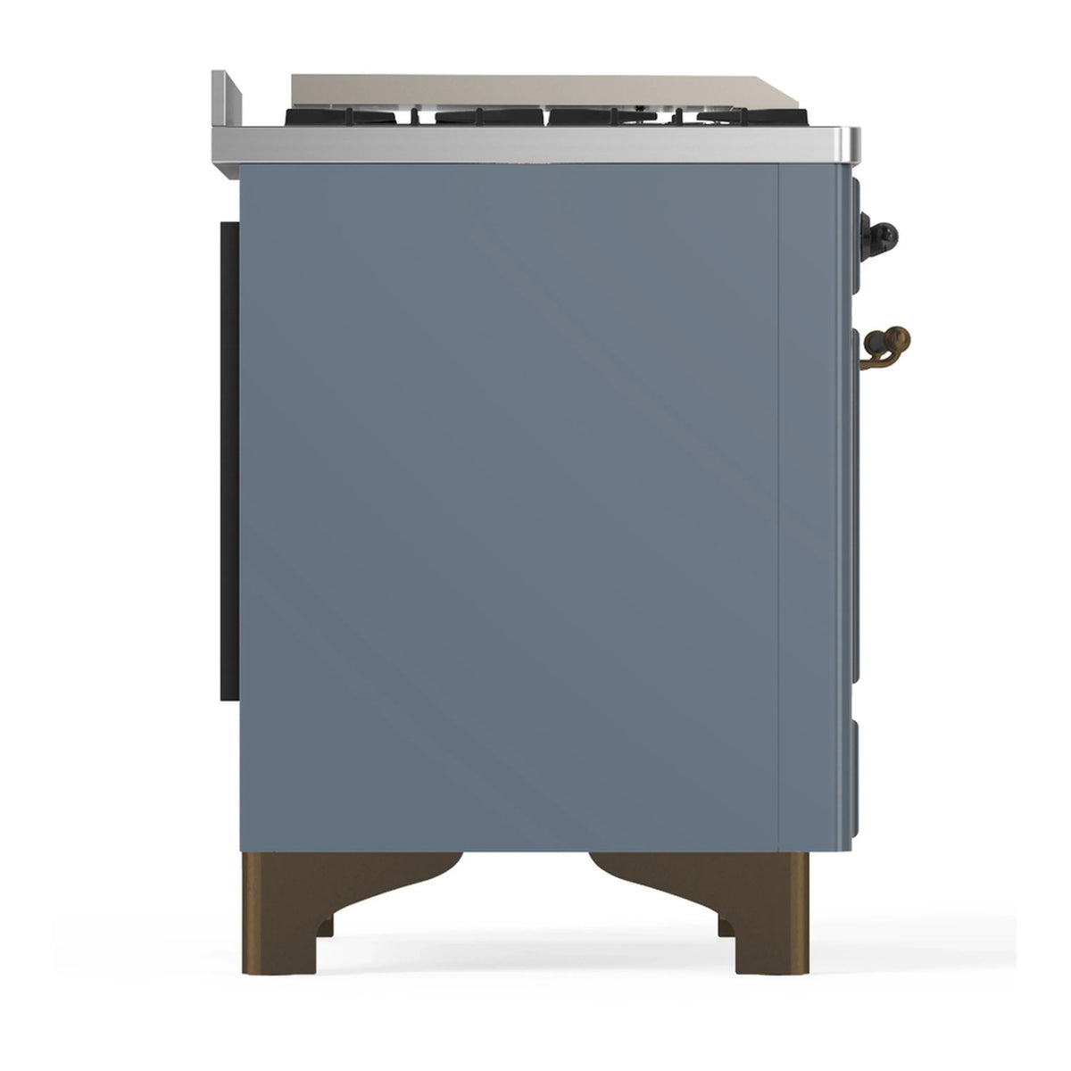 ILVE Majestic III 60-inch Dual Fuel Range with 7 Natural Gas Burner, Griddle and Solid Door Electric Oven in Blue Grey with Burnished Trim (UM60FQNR3BGB)