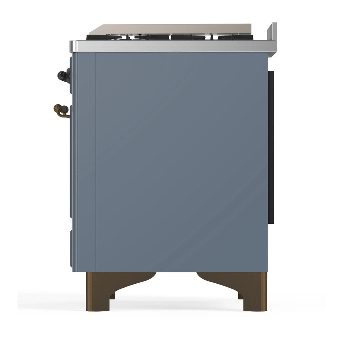 ILVE Majestic III 60-inch Dual Fuel Range with 7 Natural Gas Burner, Griddle and Solid Door Electric Oven in Blue Grey with Burnished Trim (UM60FQNR3BGB)