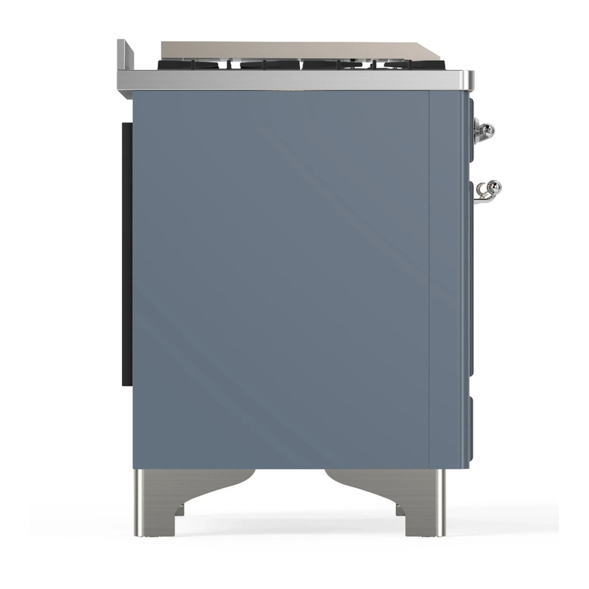 ILVE Majestic III 60-inch Dual Fuel Range with 7 Natural Gas Burner, Griddle and Solid Door Electric Oven in Blue Grey with Chrome Trim (UM60FQNR3BGC)