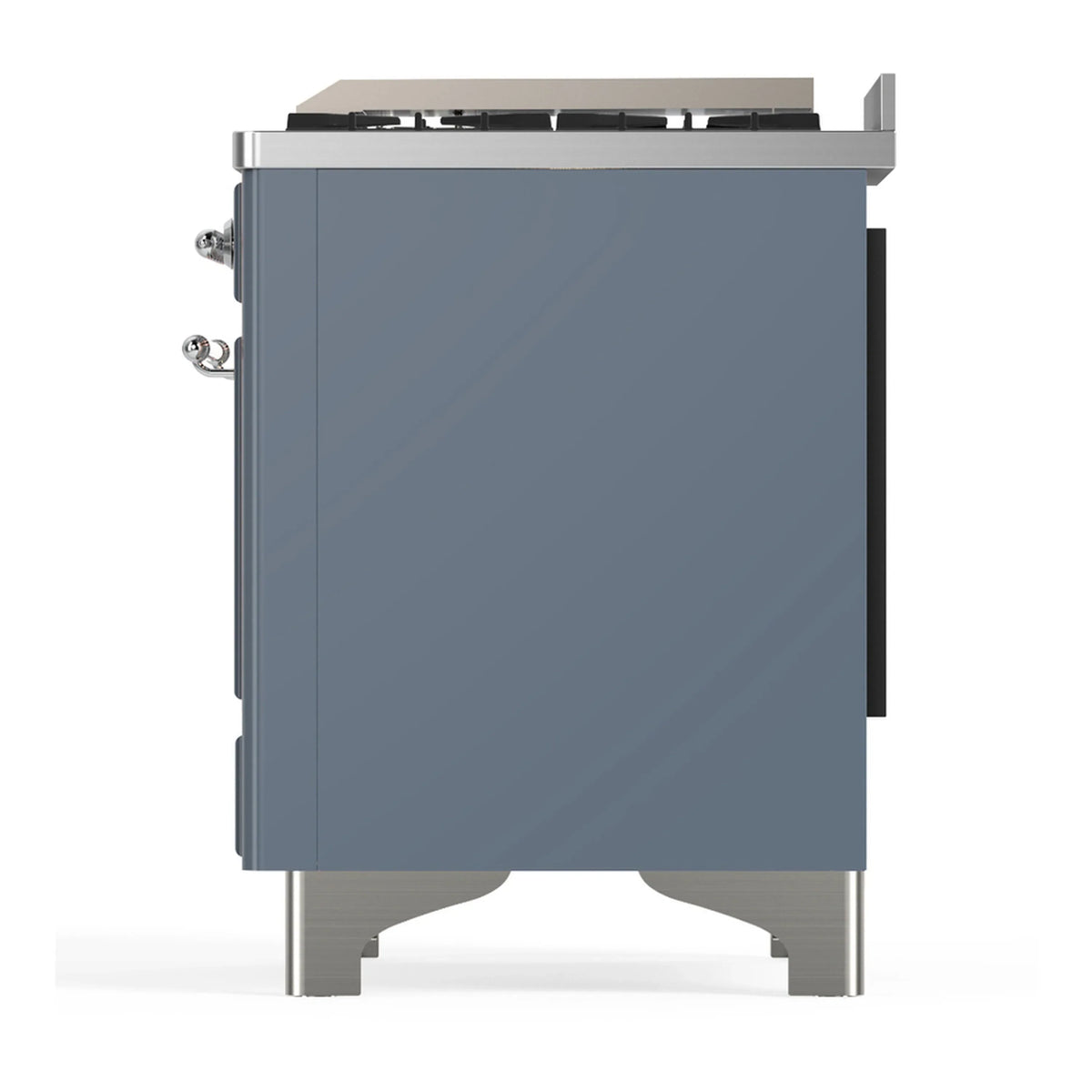 ILVE Majestic III 60-inch Dual Fuel Range with 7 Natural Gas Burner, Griddle and Solid Door Electric Oven in Blue Grey with Chrome Trim (UM60FQNR3BGC)