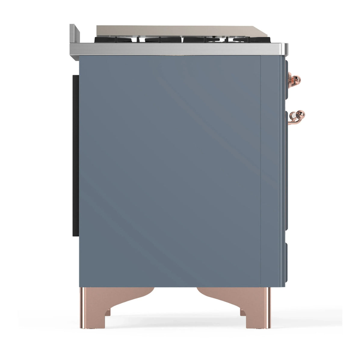 ILVE Majestic III 60-inch Dual Fuel Range with 7 Natural Gas Burner, Griddle and Solid Door Electric Oven in Blue Grey with Copper Trim (UM60FQNR3BGP)
