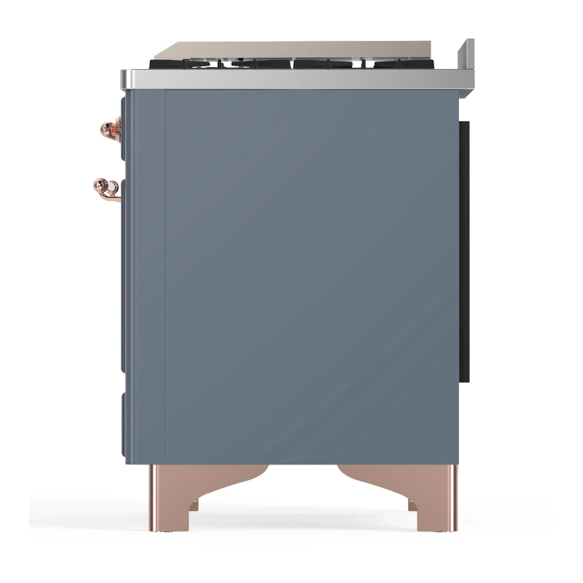 ILVE Majestic III 60-inch Dual Fuel Range with 7 Natural Gas Burner, Griddle and Solid Door Electric Oven in Blue Grey with Copper Trim (UM60FQNR3BGP)