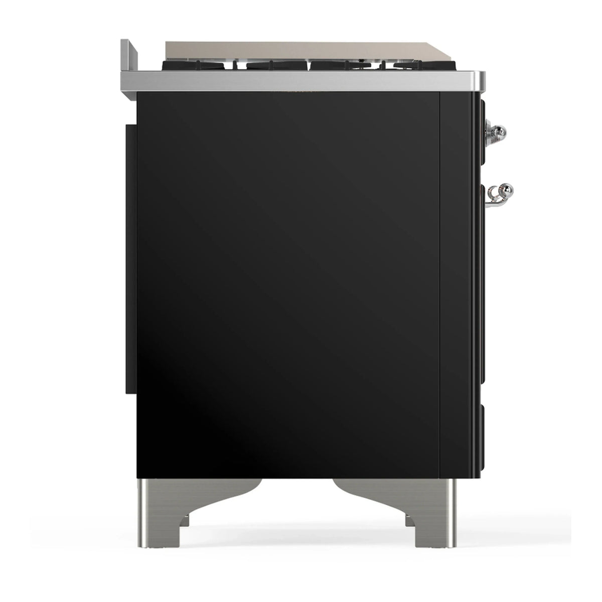 ILVE Majestic III 60-inch Dual Fuel Range with 7 Natural Gas Burner, Griddle and Solid Door Electric Oven in Glossy Black with Chrome Trim (UM60FQNR3BKC)