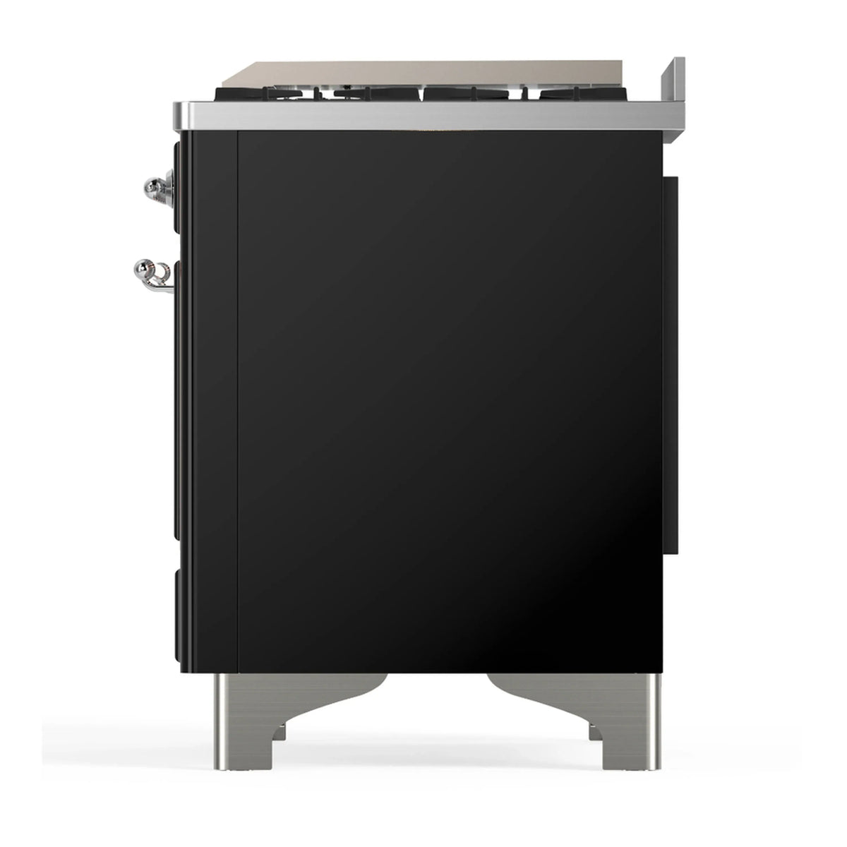 ILVE Majestic III 60-inch Dual Fuel Range with 7 Natural Gas Burner, Griddle and Solid Door Electric Oven in Glossy Black with Chrome Trim (UM60FQNR3BKC)