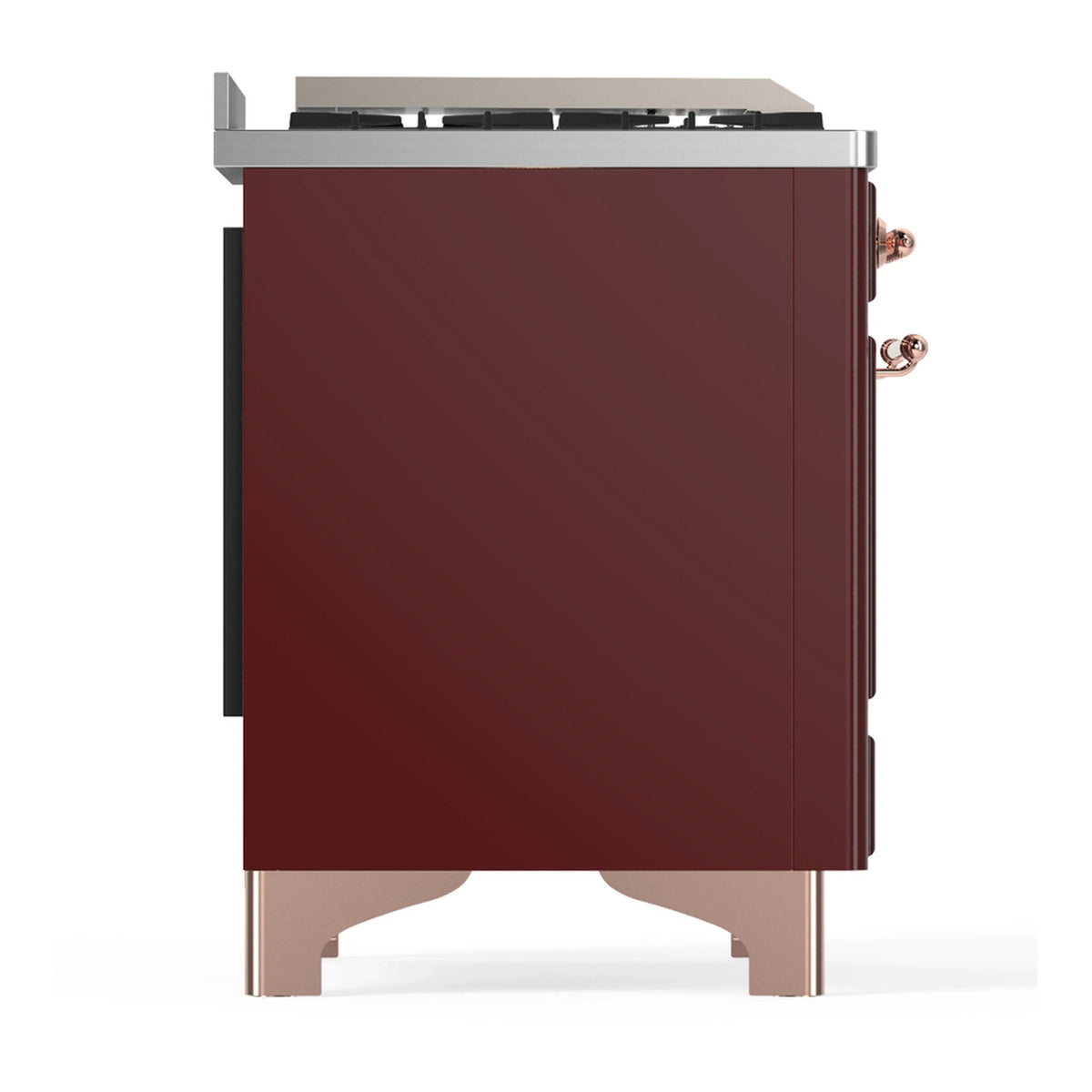 ILVE Majestic III 60-inch Dual Fuel Range with 7 Natural Gas Burner, Griddle and Solid Door Electric Oven in Burgundy with Copper Trim (UM60FQNR3BUP)