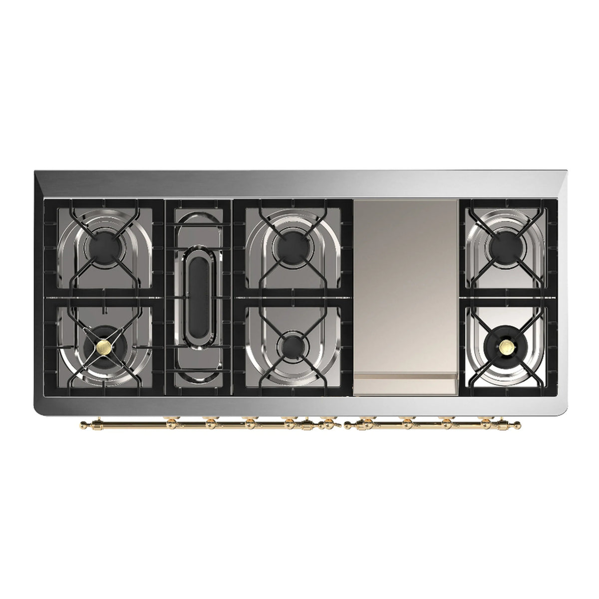 ILVE Majestic III 60-inch Dual Fuel Range with 5 Liquid Propane Burner, Griddle and Solid Door Electric Oven in Emerald Green with Brass Trim (UM60FQNR3EGGLP)