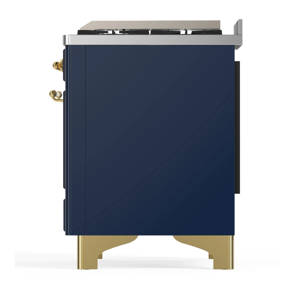 ILVE Majestic III 60-inch Dual Fuel Range with 7 Natural Gas Burner, Griddle and Solid Door Electric Oven in Midnight Blue with Brass Trim (UM60FQNR3MBG)