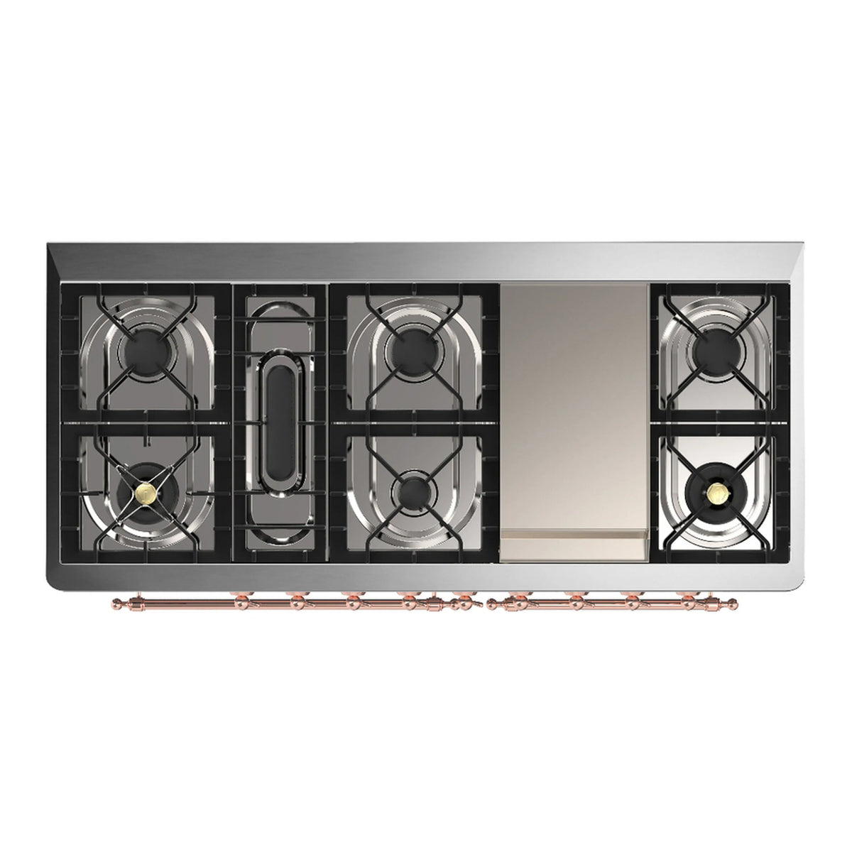 ILVE Majestic III 60-Inch NG Dual Fuel Range, 7 Burners, Griddle, Solid Door Oven, Midnight Blue with Copper Trim (UM60FQNR3MBP)