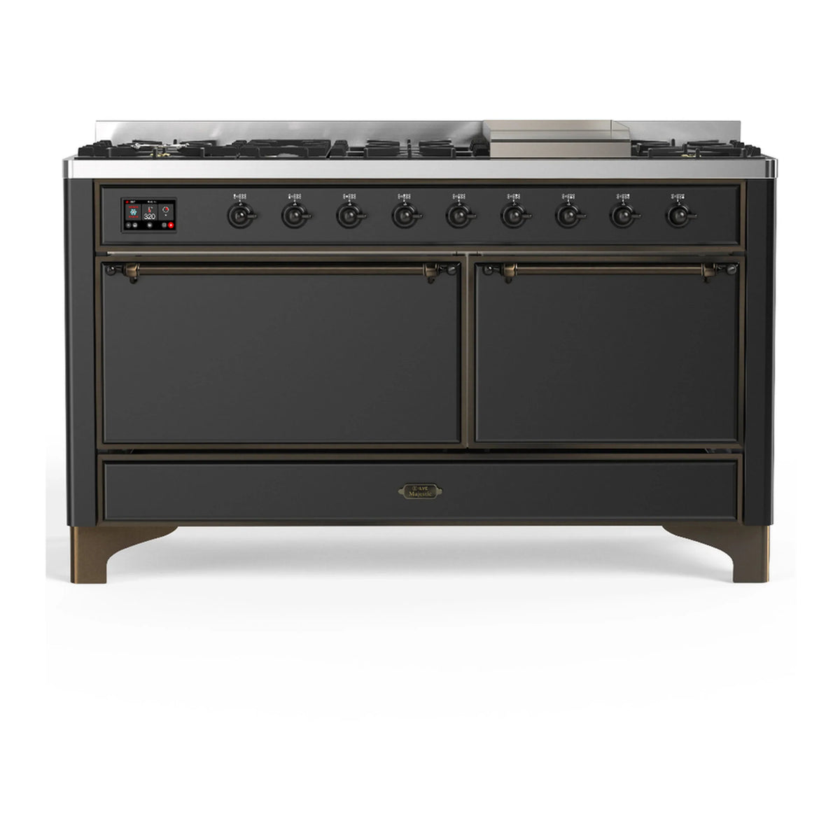 ILVE Majestic III 60-Inch NG Dual Fuel Range, 7 Burners, Griddle, Solid Door Oven, Graphite Matte with Burnished Trim (UM60FQNR3MGB)