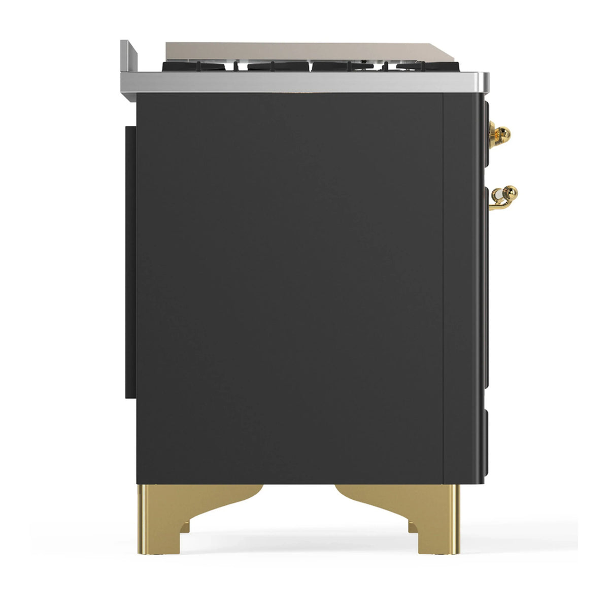 ILVE Majestic III 60-inch Dual Fuel Range with 5 Liquid Propane Burner, Griddle and Solid Door Electric Oven in Graphite Matte with Brass Trim (UM60FQNR3MGGLP)