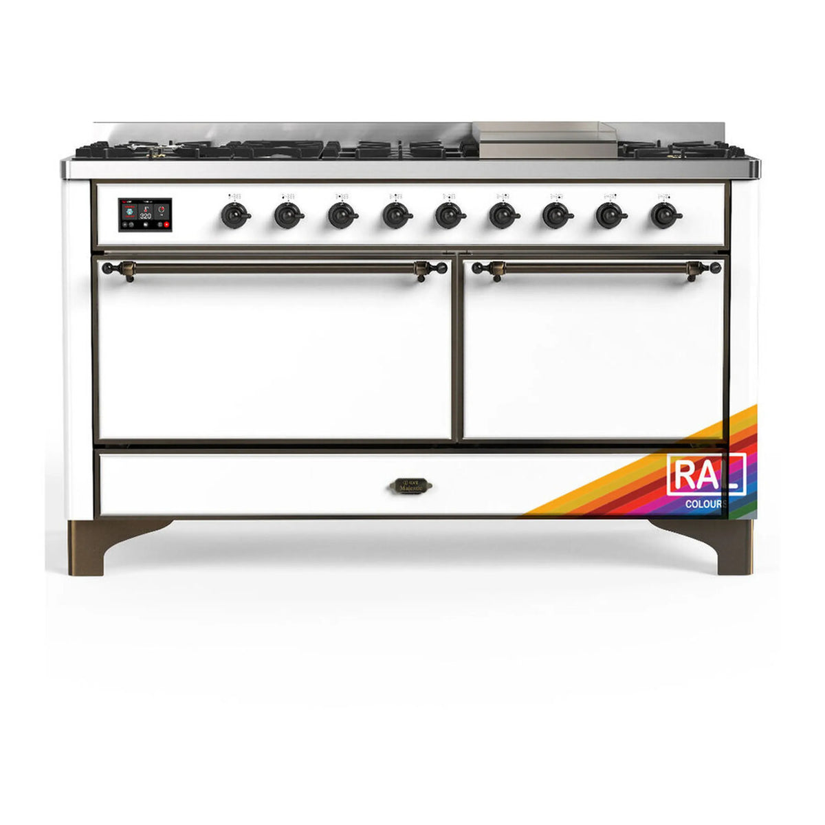 ILVE Majestic III 60-inch Dual Fuel Range with 5 Liquid Propane Burner, Griddle and Solid Door Electric Oven in RAL with Burnished Trim (UM60FQNR3RABLP)