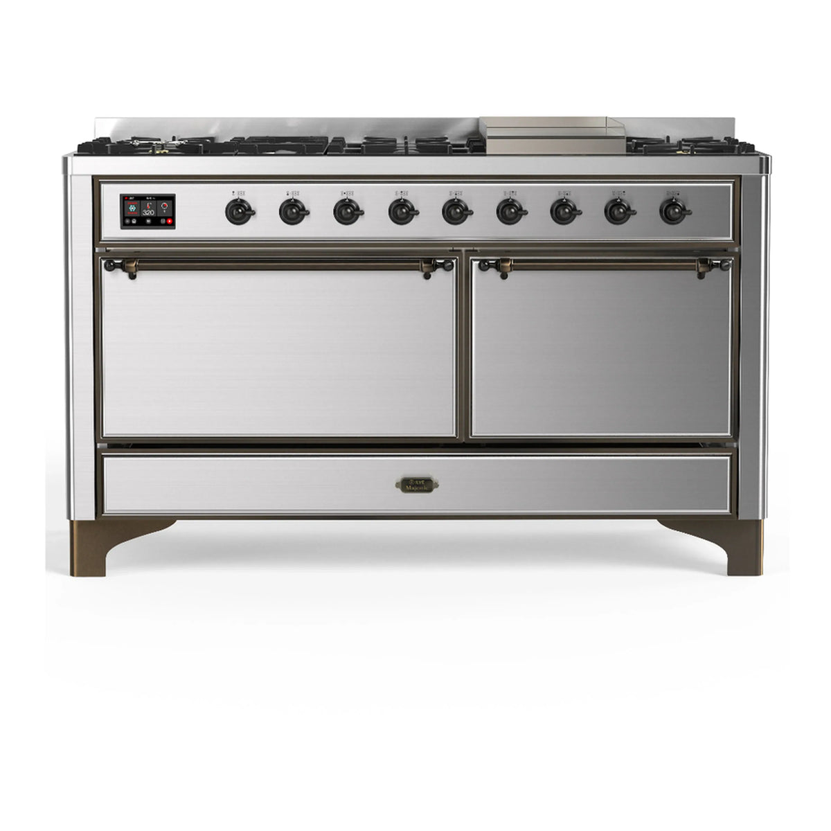 ILVE Majestic III 60-Inch LP Dual Fuel Range, 5 Burners, Griddle, Solid Door Oven, Stainless Steel with Burnished Trim (UM60FQNR3SSBLP)