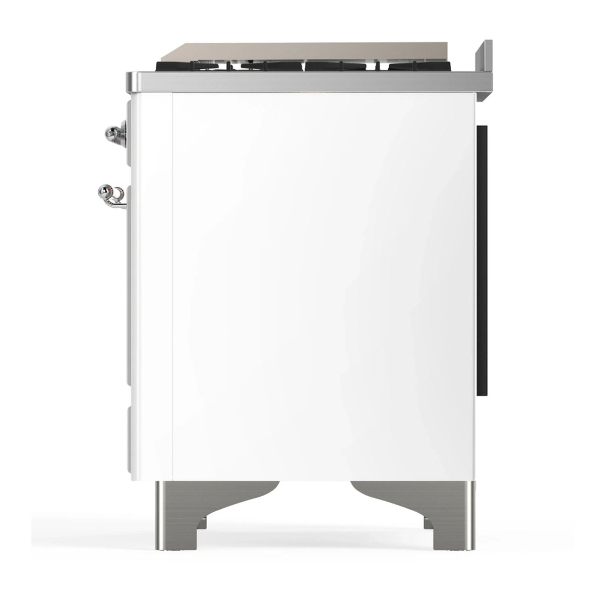 ILVE Majestic III 60-inch Dual Fuel Range with 7 Natural Gas Burner, Griddle and Solid Door Electric Oven in White with Chrome Trim (UM60FQNR3WHC)
