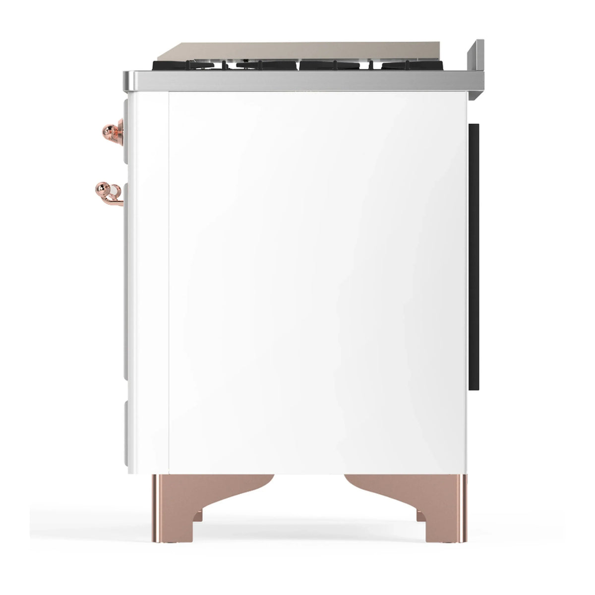 ILVE Majestic III 60-inch Dual Fuel Range with 7 Natural Gas Burner, Griddle and Solid Door Electric Oven in White with Copper Trim (UM60FQNR3WHP)