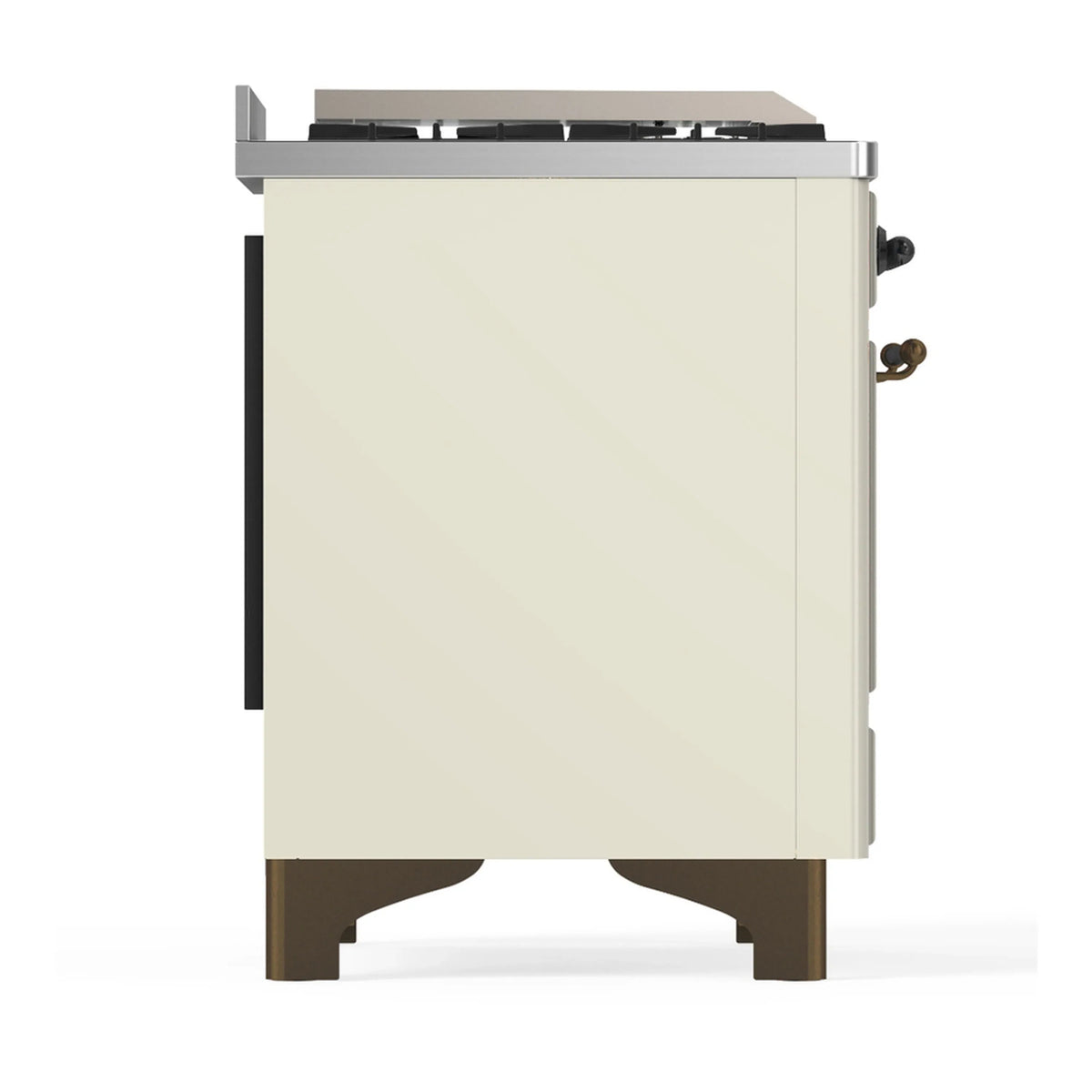 ILVE Majestic III 60-inch Dual Fuel Range with 7 Natural Gas Burner, Griddle, French Top and Triple Glass Door Electric Oven in Antique White with Burnished Trim (UM60FSNR3AWB)