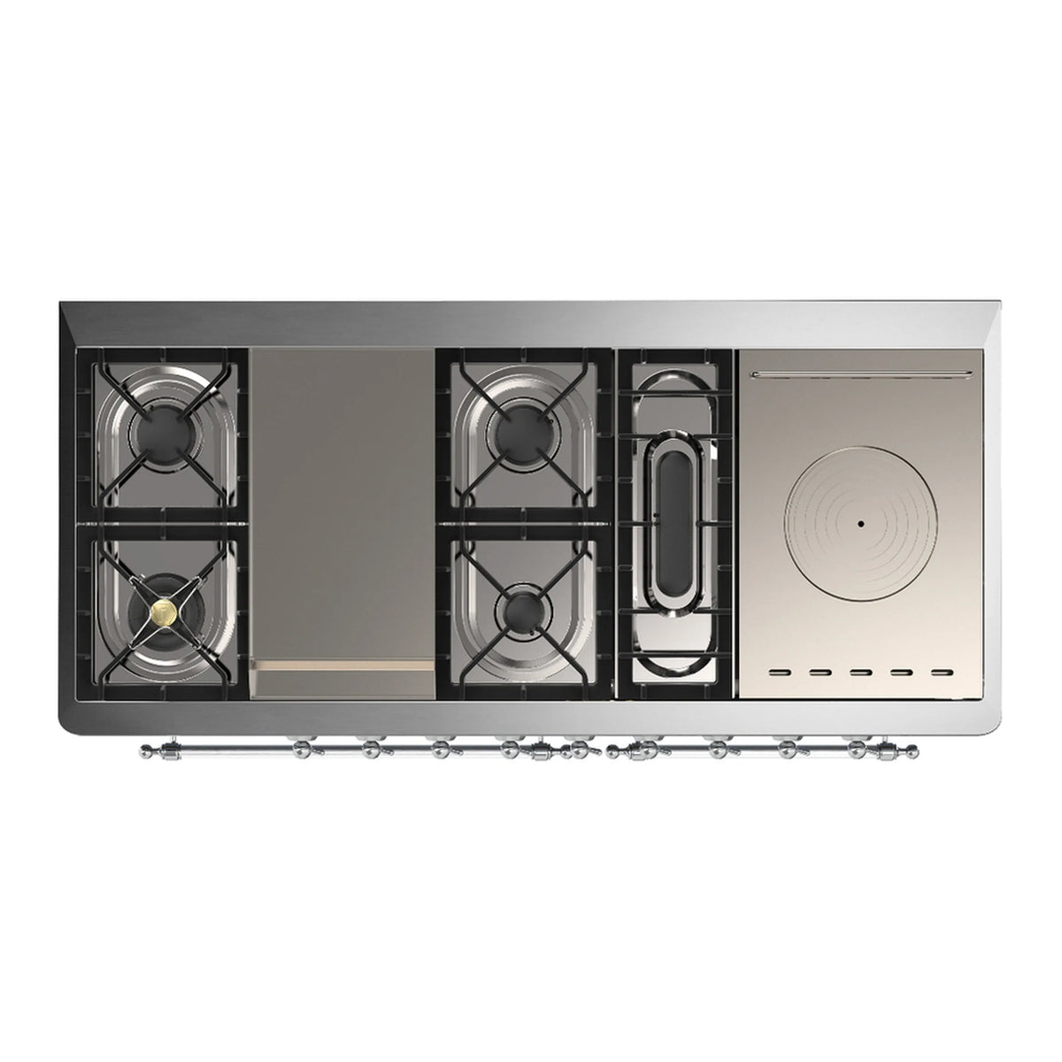 ILVE Majestic III 60-Inch LP Dual Fuel Range, 5 Burners, Griddle, French Top, Triple Glass Door, Antique White, Chrome Trim (UM60FSNR3AWCLP)