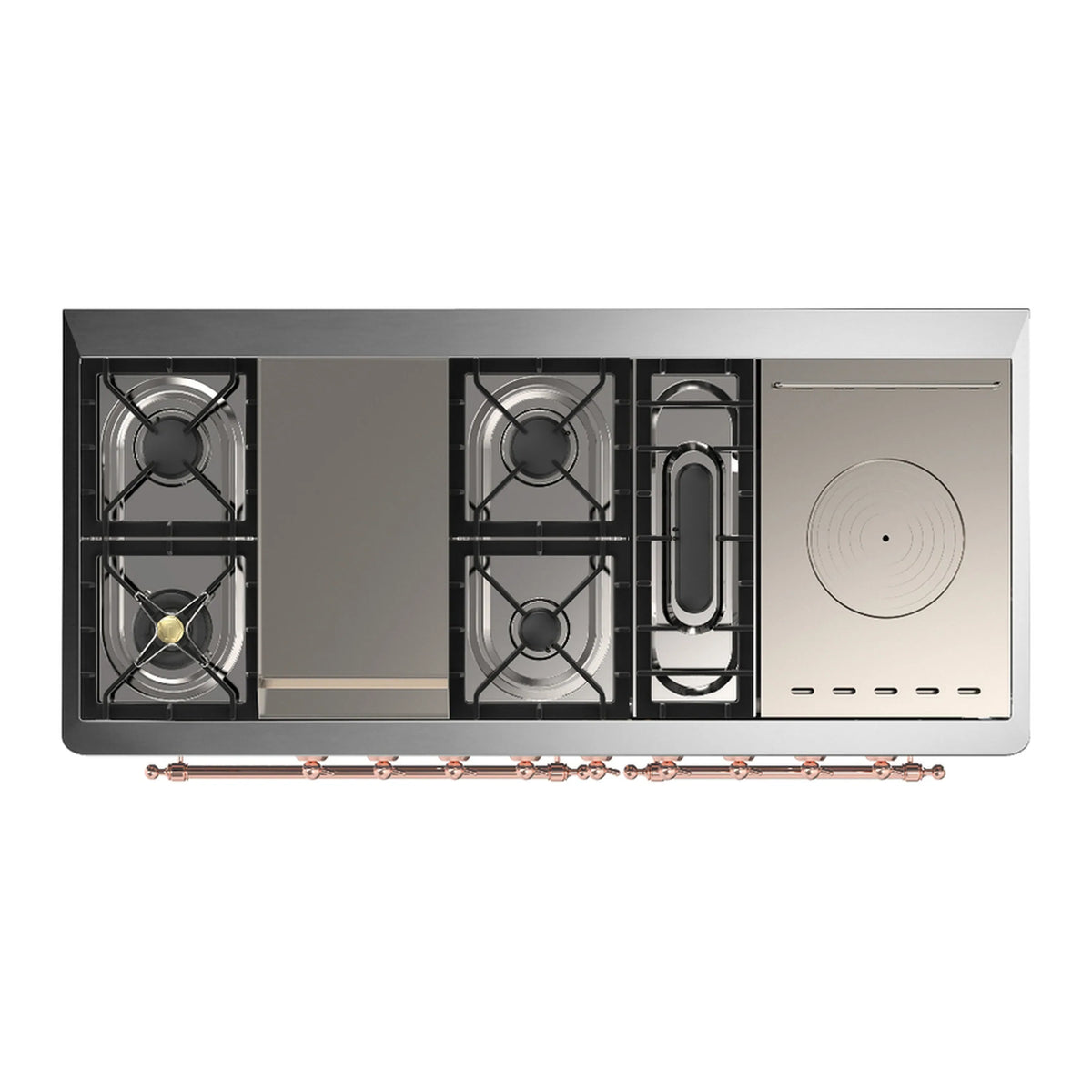 ILVE Majestic III 60-inch Dual Fuel Range with 5 Liquid Propane Burner, Griddle, French Top and Triple Glass Door Electric Oven in Antique White with Copper Trim (UM60FSNR3AWPLP)