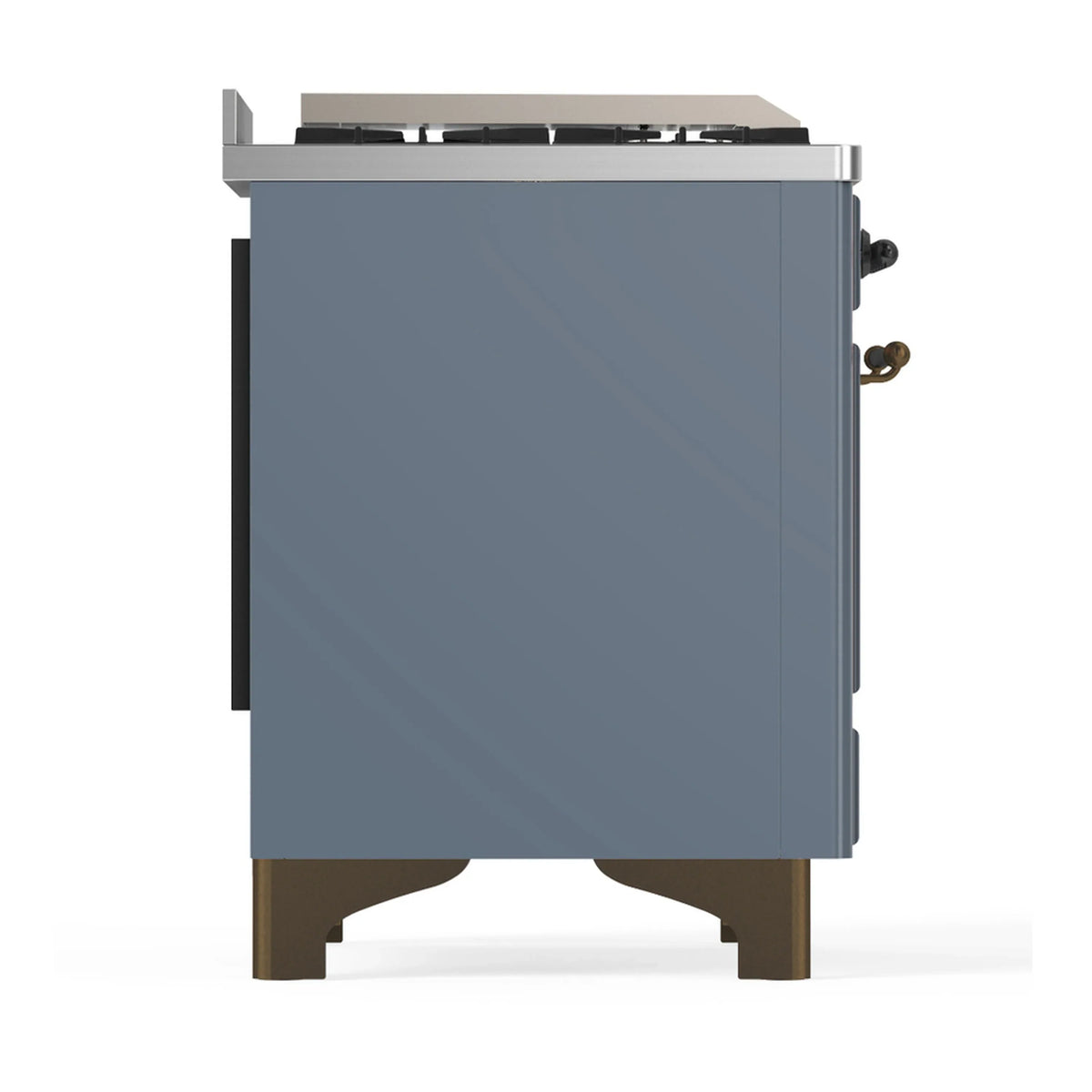 ILVE Majestic III 60-inch Dual Fuel Range with 7 Natural Gas Burner, Griddle, French Top and Triple Glass Door Electric Oven in Blue Grey with Burnished Trim (UM60FSNR3BGB)