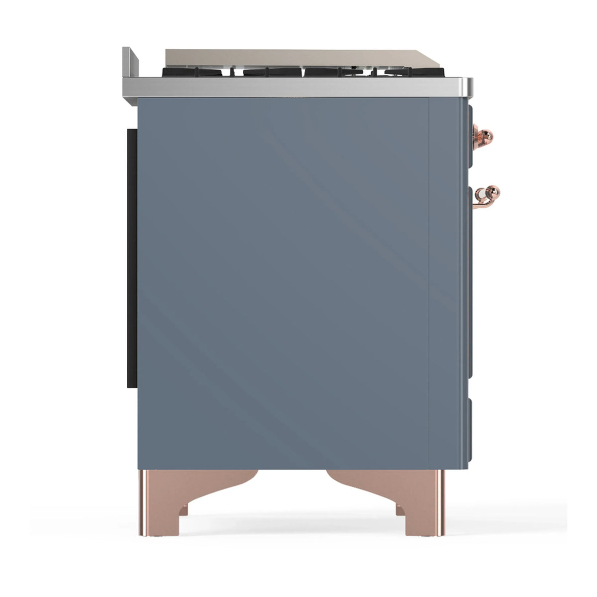 ILVE Majestic III 60-inch Dual Fuel Range with 7 Natural Gas Burner, Griddle, French Top and Triple Glass Door Electric Oven in Blue Grey with Copper Trim (UM60FSNR3BGP)
