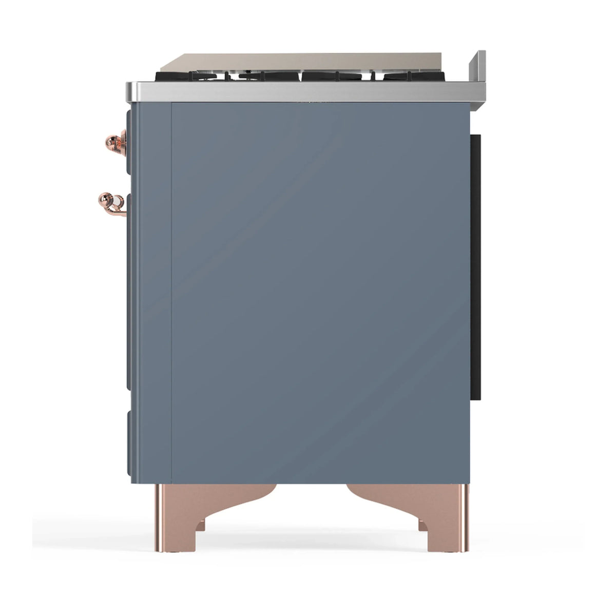 ILVE Majestic III 60-inch Dual Fuel Range with 7 Natural Gas Burner, Griddle, French Top and Triple Glass Door Electric Oven in Blue Grey with Copper Trim (UM60FSNR3BGP)