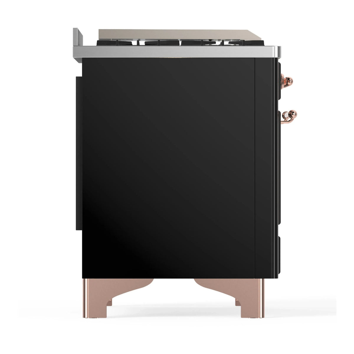 ILVE Majestic III 60-inch Dual Fuel Range with 5 Liquid Propane Burner, Griddle, French Top and Triple Glass Door Electric Oven in Glossy Black with Copper Trim (UM60FSNR3BKPLP)