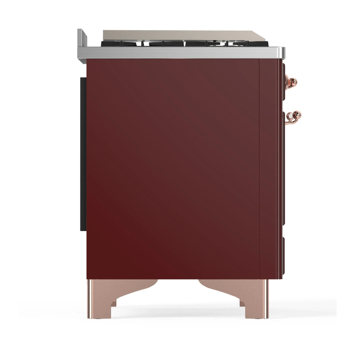 ILVE Majestic III 60-inch Dual Fuel Range with 5 Liquid Propane Burner, Griddle, French Top and Triple Glass Door Electric Oven in Burgundy with Copper Trim (UM60FSNR3BUPLP)