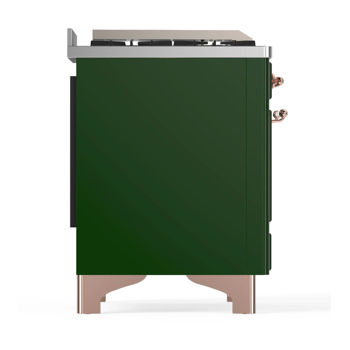 ILVE Majestic III 60-inch Dual Fuel Range with 5 Liquid Propane Burner, Griddle, French Top and Triple Glass Door Electric Oven in Emerald Green with Copper Trim (UM60FSNR3EGPLP)