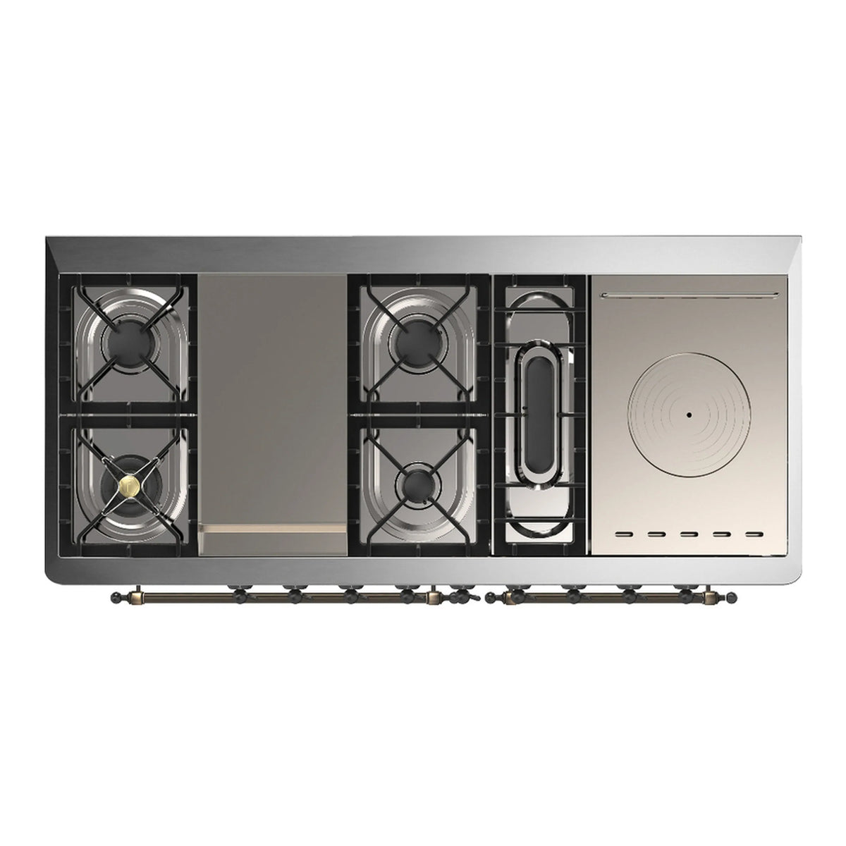 ILVE Majestic III 60-inch Dual Fuel Range with 7 Natural Gas Burner, Griddle, French Top and Triple Glass Door Electric Oven in Midnight Blue with Burnished Trim (UM60FSNR3MBB)