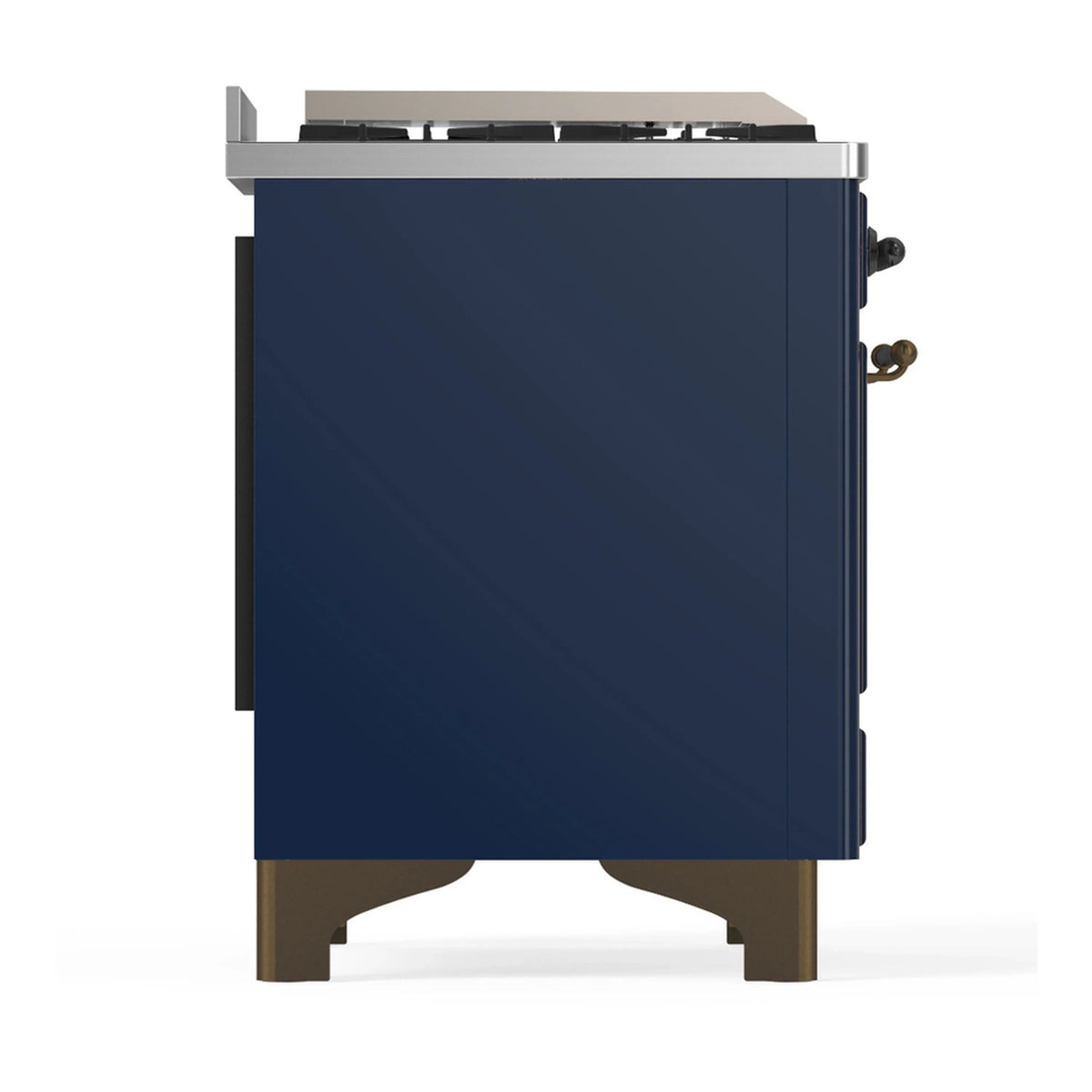 ILVE Majestic III 60-inch Dual Fuel Range with 7 Natural Gas Burner, Griddle, French Top and Triple Glass Door Electric Oven in Midnight Blue with Burnished Trim (UM60FSNR3MBB)