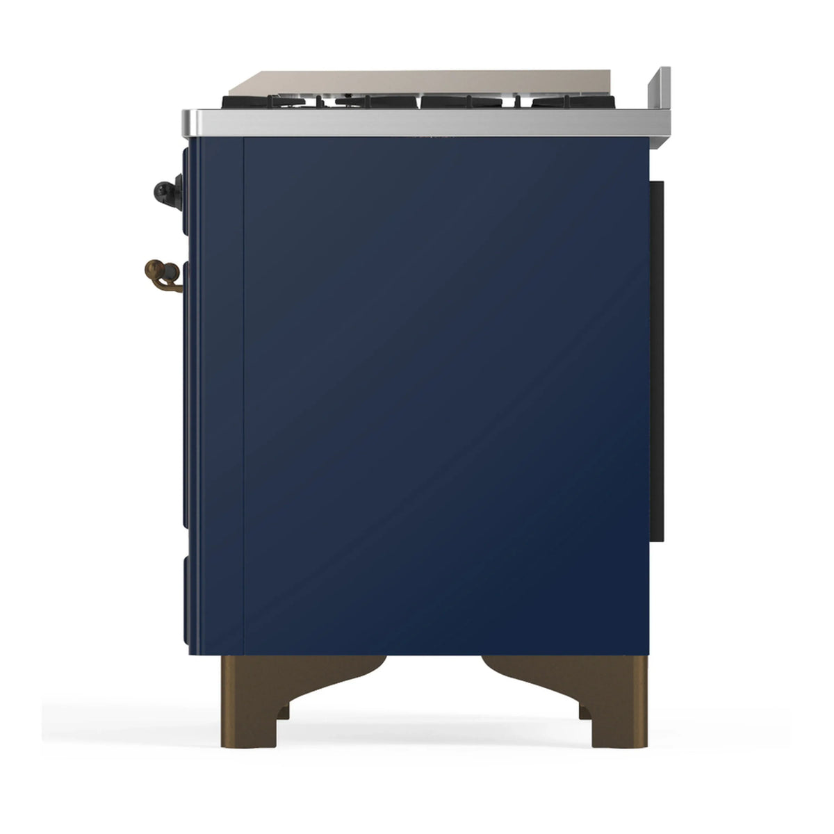 ILVE Majestic III 60-inch Dual Fuel Range with 7 Natural Gas Burner, Griddle, French Top and Triple Glass Door Electric Oven in Midnight Blue with Burnished Trim (UM60FSNR3MBB)