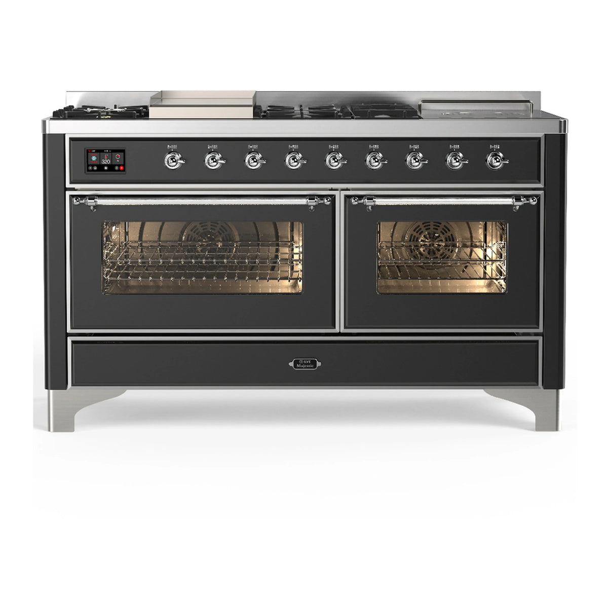 ILVE Majestic III 60-Inch LP Dual Fuel Range, 5 Burners, Griddle, French Top, Triple Glass Door, Graphite Matte, Chrome Trim (UM60FSNR3MGCLP)
