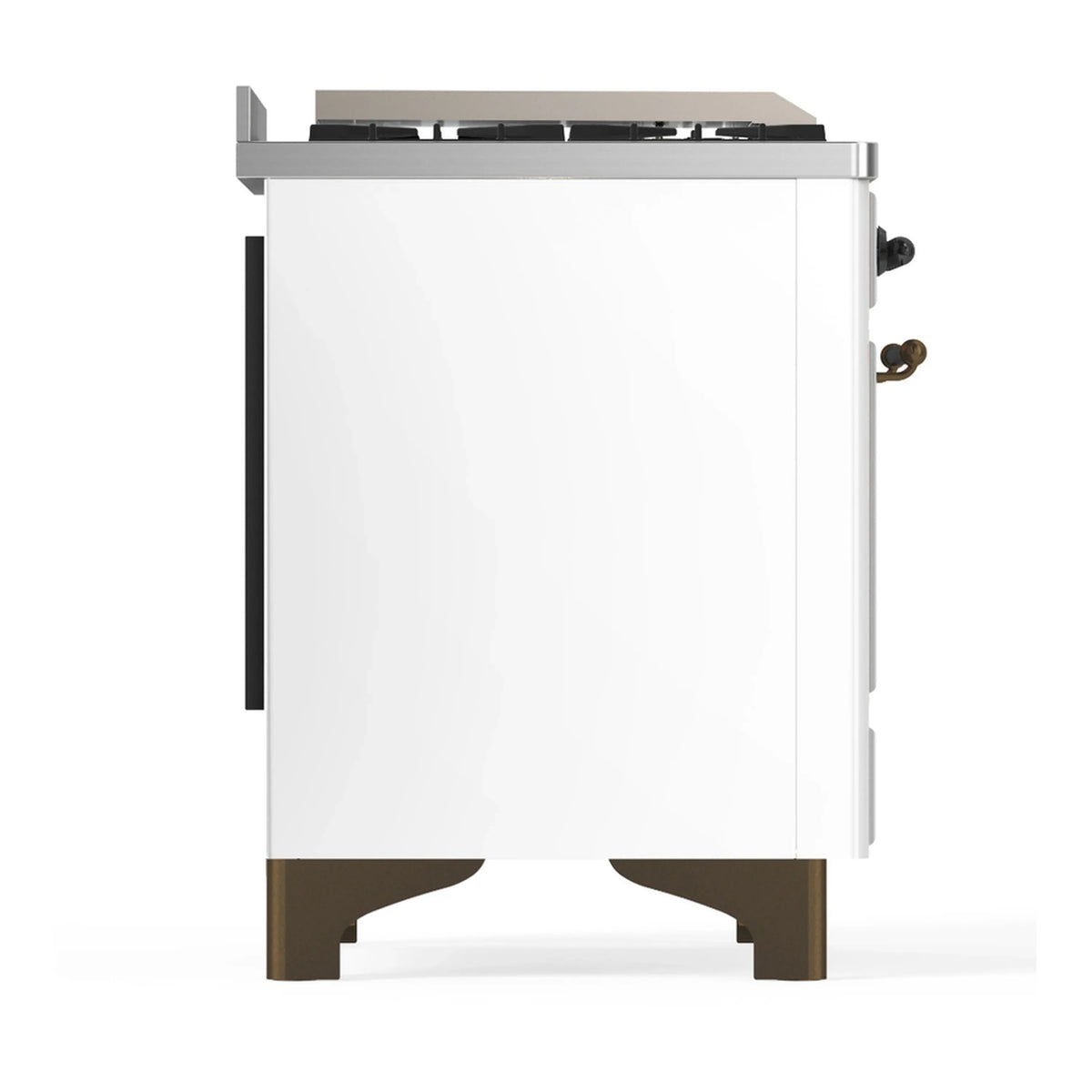 ILVE Majestic III 60-inch Dual Fuel Range with 7 Natural Gas Burner, Griddle, French Top and Triple Glass Door Electric Oven in White with Burnished Trim (UM60FSNR3WHB)