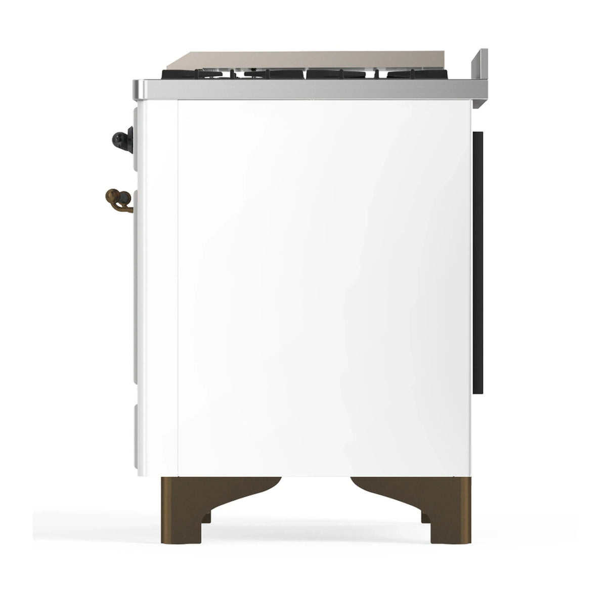 ILVE Majestic III 60-inch Dual Fuel Range with 7 Natural Gas Burner, Griddle, French Top and Triple Glass Door Electric Oven in White with Burnished Trim (UM60FSNR3WHB)