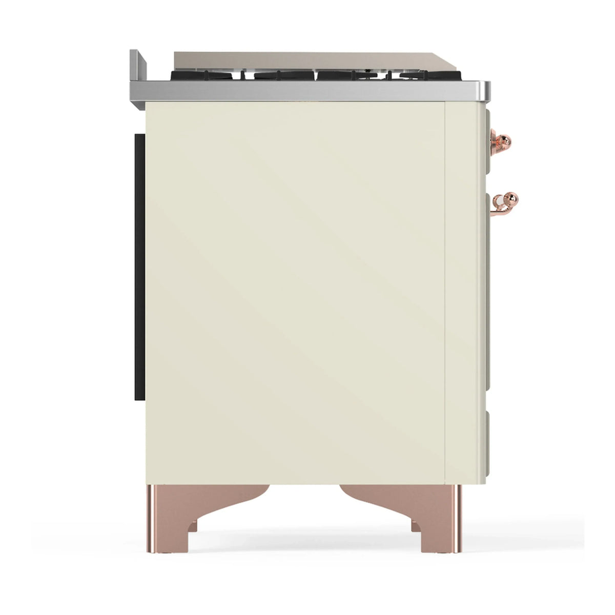 ILVE Majestic III 60-inch Dual Fuel Range with 7 Natural Gas Burner, Griddle, French Top and Solid Door Electric Oven in Antique White with Copper Trim (UM60FSQNR3AWP)